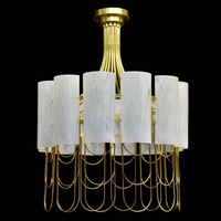 Lustre créatif en métal doré superposé pour hall d'hôtel, avec abat-jour en albâtre naturel, luminaire suspendu