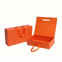Boîte en carton rigide pliable pour vêtements avec logo personnalisé orange, emballage cadeau avec poignée en ruban