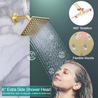 HOMEDEC Système de douche thermostatique en laiton avec mitigeur numérique à double affichage LED (Cascade/Pluie/Brouillard), vanne de 6 pouces et 6 jets latéraux, finition Or brossé
