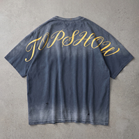 T-shirt surdimensionné TOPSHOW en coton délavé à l'acide, effet vieilli, avec graphisme personnalisé, épaules tombantes, style streetwear, effet soleil éclairé