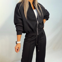 Ensemble décontracté deux pièces pour femme : veste bomber oversize à fermeture éclair, crop top et pantalon de survêtement large – Tenue de détente