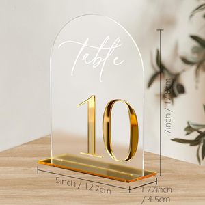 Numéros de table de mariage <span class=keywords><strong>HOODO</strong></span> en acrylique givré en forme d'arche, chiffres dorés 3D de 1 à 20 avec supports, montage sur table 5x7, orientation portrait - Product Image 1