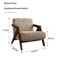 Fauteuil lounge moderne de style mid-century, fauteuil individuel rétro en bois massif avec assise profonde de 57 cm et tissu en lin respirant