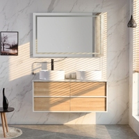 Meuble-lavabo double vasque moderne avec miroir LED et lavabo en céramique, résistant à l'eau, pour salle de bain