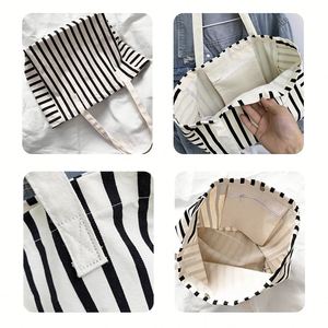 Sac à bandoulière pour femme en toile rayée grande capacité personnalisé, nouveau sac fourre-tout tendance pour l'école et le shopping - Product Image 5