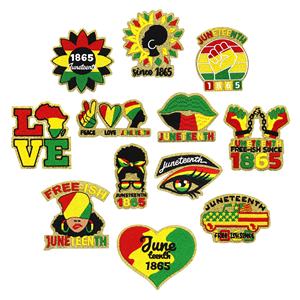 1865 Negro Slave Emanci pation Day Glitter Stickerei Eisen gegen Rassismus Juneteenth Patches - Product Image 1