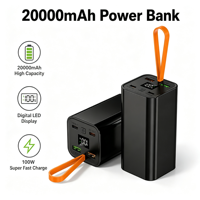 20000mAh 100W PD Schnellladung Aluminium-Legierung Tragbare Powerbank mit LED-Anzeige Dual USB/Type-C Anschlüsse für Mobiltelefone Laptops