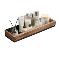 Étagère d'angle pour salle de bain en noyer avec support mural moderne en métal pour lavabo sans perçage