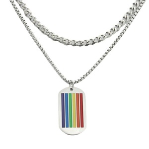 yunnique Stainless Steel Rainbow Striped Pendant Necklace Men's Geometric Themed Gift Jewelry 280644 - Product Image 5