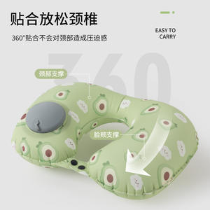 Almohada inflable en forma de U para el cuello, almohada de viaje portátil con patrón de frutas para adultos, Material de poliéster, 28x26x14cm - Product Image 3