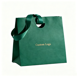 Eco Friendly Thick Paper Gift Tote <b>Bags</b> Gold <b>Hot</b> Stamping Logo Satin Ribbon Handles For Sustainable Gift Packaging And Long Term - Product Image 3