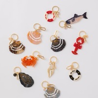 Breloques de sac en acétate Kawaii Thème Plage Océan, Design Créatif Requin, Crabe, Coquillage, Homard, Porte-clés Assortis pour Vacances d'Été, Cadeaux