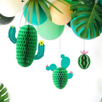 Décorations de fête d'été : Cactus, Pastèque, Boules en papier nid d'abeille, Décorations nid d'abeille
