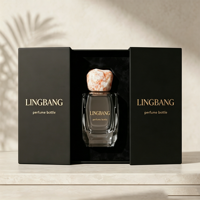 Flacon de parfum en verre carré de 50 ml, design luxueux et personnalisé, avec bouchon en pierre et boîte d'emballage personnalisée