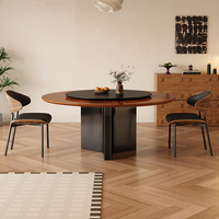 Table à manger ronde en bois de noyer massif de luxe avec pieds en métal stables Plateau tournant en pierre frittée Design moderne adapté aux appartements