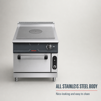 Cuisinière professionnelle à gaz JUSTA avec four intégré, plaques chauffantes en fonte et station de cuisson en acier inoxydable pour restaurant
