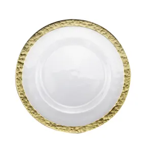 Hot Selling Items 2024 Eco-Friendly Elegant Gold Rim Glass Charger Plates Custom Pattern Under Charger Plate For Event Party