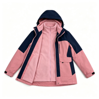 Veste d'extérieur à capuche pour femme automne/hiver, ensemble deux pièces trois-en-un avec doublure polaire amovible, respirante, à rayures boutonnées