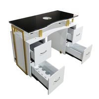 Table de manucure moderne pour salon de beauté, or et noir, avec aspirateur de poussière pour ongles