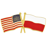 Drapeau d'amitié moderne USA-Pologne en métal émaillé argenté, fabriqué sur mesure par une usine avec 20 ans d'expérience, idéal pour les cadeaux artisanaux