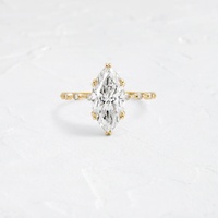 Bague de fiançailles solitaire 2 carats en diamant de laboratoire taille marquise à six griffes et pavé, en or massif 14K/18K, certifiée IGI CVD/HPHT, personnalisable