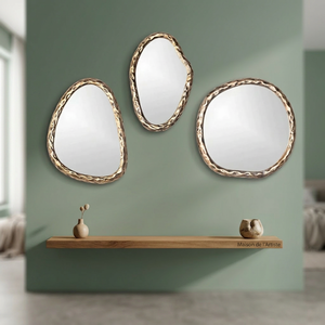 Irregular Brass <b>Wall</b> <b>Mirror</b> <b>Set</b> Handmade Bohemian Style Framed Edge Decorative for Living Room Bedroom - Product Image 4