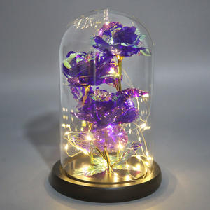 TC all'ingrosso nuovo Design 24K fiori foglia d'oro bellezza <span class=keywords><strong>e</strong></span> la bestia Rose artificiali Rose con luci a Led In vetro cupola regali - Product Image 4