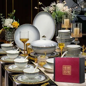 Groothandel Hoge Kwaliteit Jingdezhen Bone China Keramische Kom Schalen Geschenk Porseleinen Servies Set Zakelijke Geschenkdoos