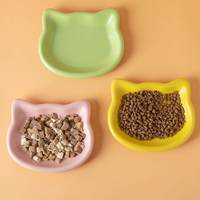 Comedero de silicona plano y poco profundo con diseño de cabeza de gato, portátil, con patrón sólido, ancho y plano, antifatiga, plato para comida húmeda de gatos