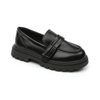 Chaussures Scolaires Noires en PU Mat à Semelle Épaisse pour Enfants, Mocassins Uniformes pour Filles, Vente en Gros Usine, Rentrée Scolaire Élèves du Primaire