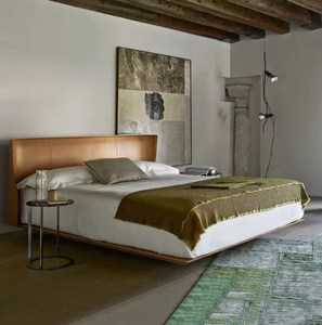 Mobilier italien de grande qualité King Size pour chambre à coucher minimaliste nordique moderne lit en cuir léger tufté de luxe européen - Product Image 5