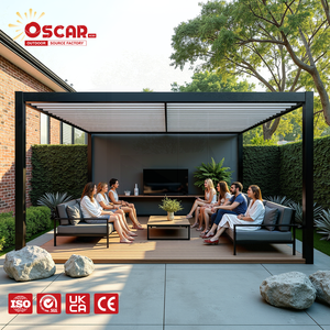 Toit à lamelles rétractables automatiques en aluminium avec <span class=keywords><strong>toile</strong></span> et rideaux, système <span class=keywords><strong>d</strong></span>'<span class=keywords><strong>ombrage</strong></span> extérieur pour jardin, patio, balcon, pergola - Product Image 1