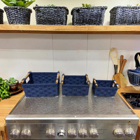 Panier de rangement artisanal en bambou et corde de papier - Corbeille à linge et poubelle de salle de bain avec poignée, organisateur de taille personnalisable