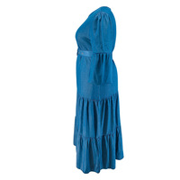 Y21837 Robes en jean grande taille les plus vendues pour femmes, robes décontractées à manches mi-longues, col rond, plissées, avec ceinture