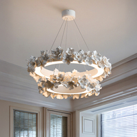 Lustre en fer de luxe de style français, design floral crème, pour salon et chambre à coucher, éclairage LED