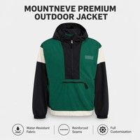 Veste Anorak Homme Personnalisée à Panneaux Vert Foncé Blanc Noir Coupe-Vent à Capuche Demi-Zip Technique Extérieur Utilitaire Hauts de Gamme
