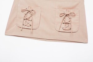 Minifalda a Rayas Personalizada 2026 con Detalle de Bolsillo con Nudo, Estilo Vintage para Oficina, Elegante Falda de Verano para Mujer, Diseño de Diseñador, OEM/ODM - Product Image 5
