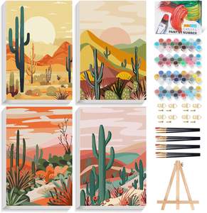 SONGWOO Art - Juego de 4 Cuadros Enmarcados con Pintura al Óleo Digital para Adultos y Principiantes, Pintura por Números de Plantas y Paisajes - Product Image 1