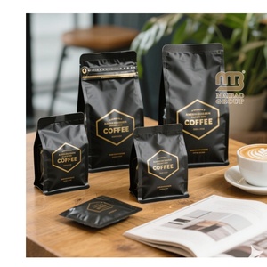 Sacs à café biodégradables <span class=keywords><strong>Bio</strong></span> Pla avec valve et fermeture éclair, emballages personnalisés en papier pour café, sacs à café à fond plat, sacs à grains de café 150g 25 - Product Image 1