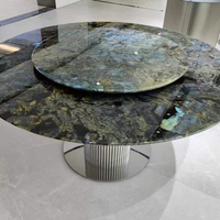 Table en granit bleu de Lemuria du Brésil de luxe, polie, ronde et rectangulaire, adaptée au salon