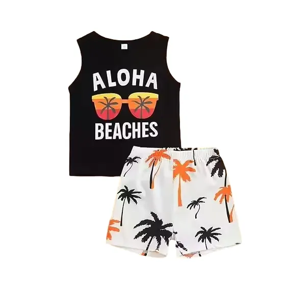 2024 Hot Sale Seaside Printed T-Shirt&Shorts 2Pcs Little Boy Outfits Summer Clothes Suit boys Shorts Set