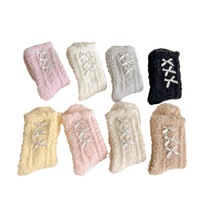 Chaussettes douillettes en gros avec nœud papillon, logo brodé personnalisé, chaussettes de sol moelleuses, chaussettes nuage doux et mignonnes