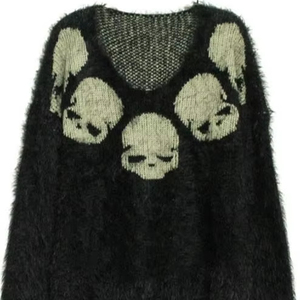 Geringe Mindestbestellmenge, Individueller Service, Runder Totenkopf-Motiv Mohair Streetwear-Stil Halloween Winter Strickoberteil Damen Pullover - Product Image 2