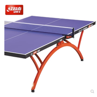Table de tennis de table pliable DHS T2828 pour l'intérieur, moderne, petite, avec plateau bleu, structure en acier, écologique, durable, compétition, MDF