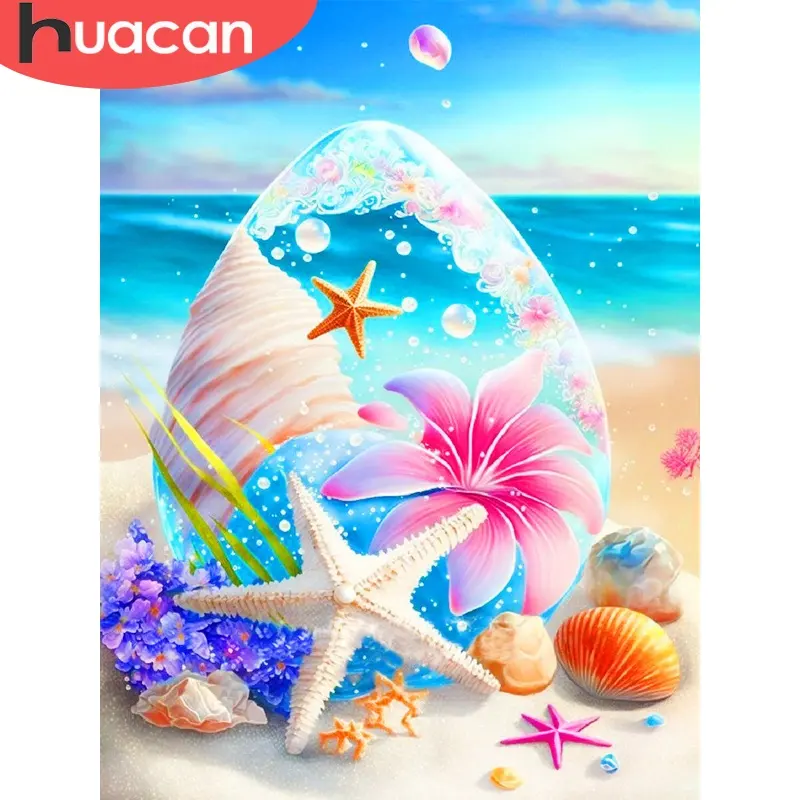 HUACAN 5D Diy Diamond Painting Shell Full Square Round AB Drills Seascape Mosaic Picture Of Rhinestones Beach Diamond Embroidery
