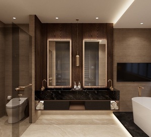 Meuble-lavabo de salle de bain <span class=keywords><strong>mural</strong></span> gris sur mesure avec plusieurs espaces de rangement, vasque intégrée en céramique et <span class=keywords><strong>miroir</strong></span> intelligent - Product Image 6