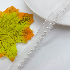 Toptan Polyester el yapımı beyaz inci boncuklu dantel dikmek gelin elbise için kuşak kemer şerit Trim - Product Image 4