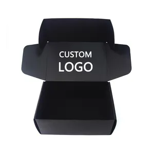 Cajas de cartón corrugado plegable con logotipo personalizado, embalaje de regalo, color negro, buen precio