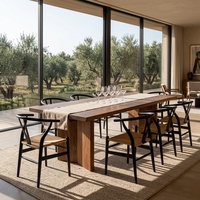 Ensemble de salle à manger de luxe en bois de noyer noir stable avec table à manger 6 places de luxe pour hôtel, appartement