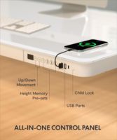 AJUNION Dessus de table en verre trempé Bureau électrique à double moteur Bureau ergonomique à hauteur réglable avec ports de charge USB